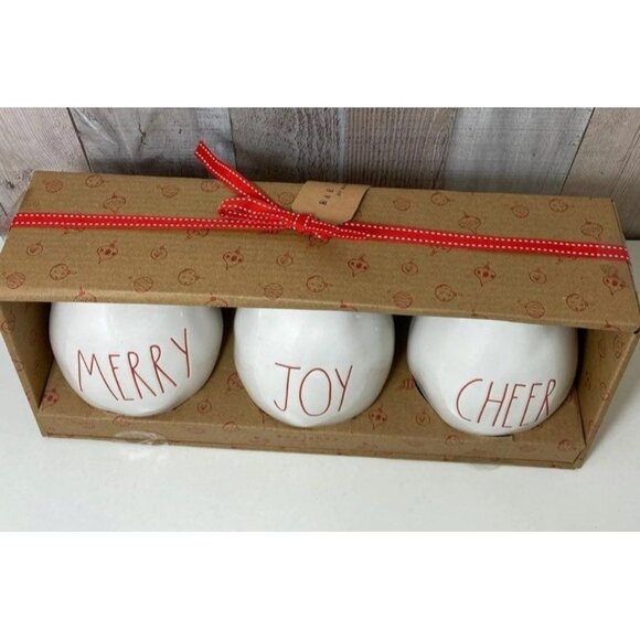 Rae Dunn Christmas Vases Set Of 3 Merry Joy & Cheer White with Red Lettering NWT - Picture 2 of 2